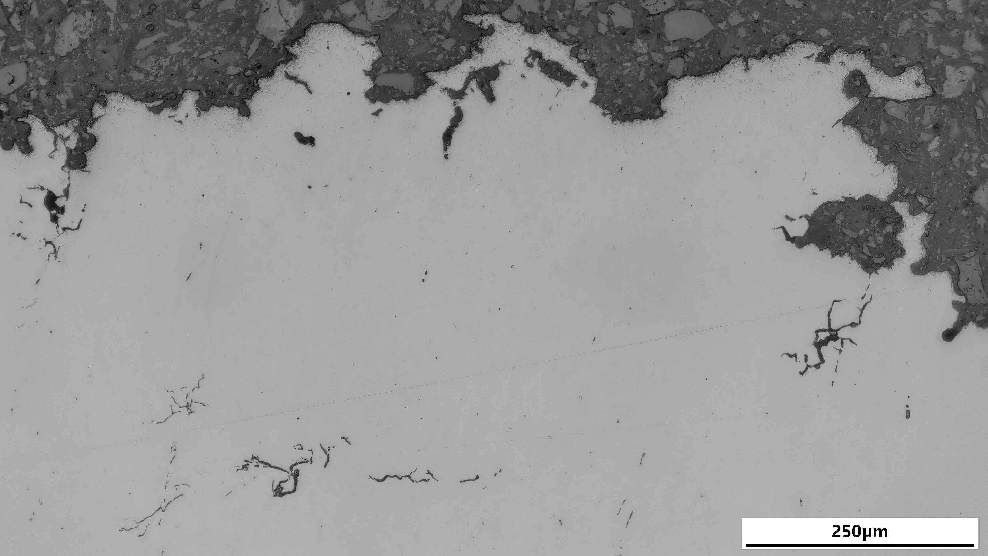 Metallography showing hydrogen induced cracking steel spring