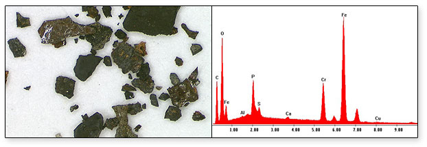 Oxidised Steel Particles from Tank and EDX Chemical Analysis