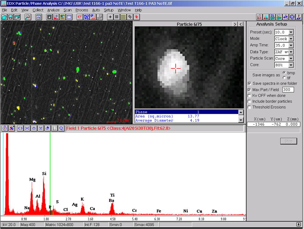 Automated Particle Analysis by SEM EDX of dust screenshot