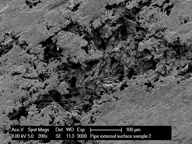 SEM copper pipe attacked by wet phenolic foam acid