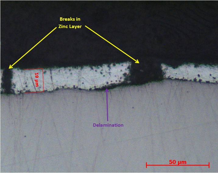 Cracked, Delaminating and Failing Zinc Galvanised Layer